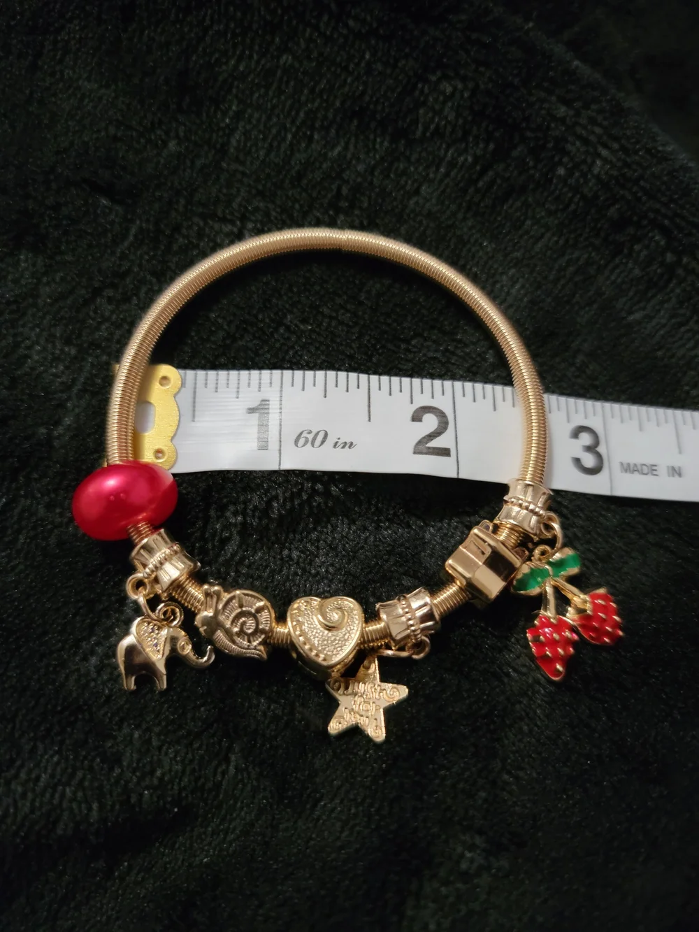 Gold Charm Bracelet with Red and Green Accents